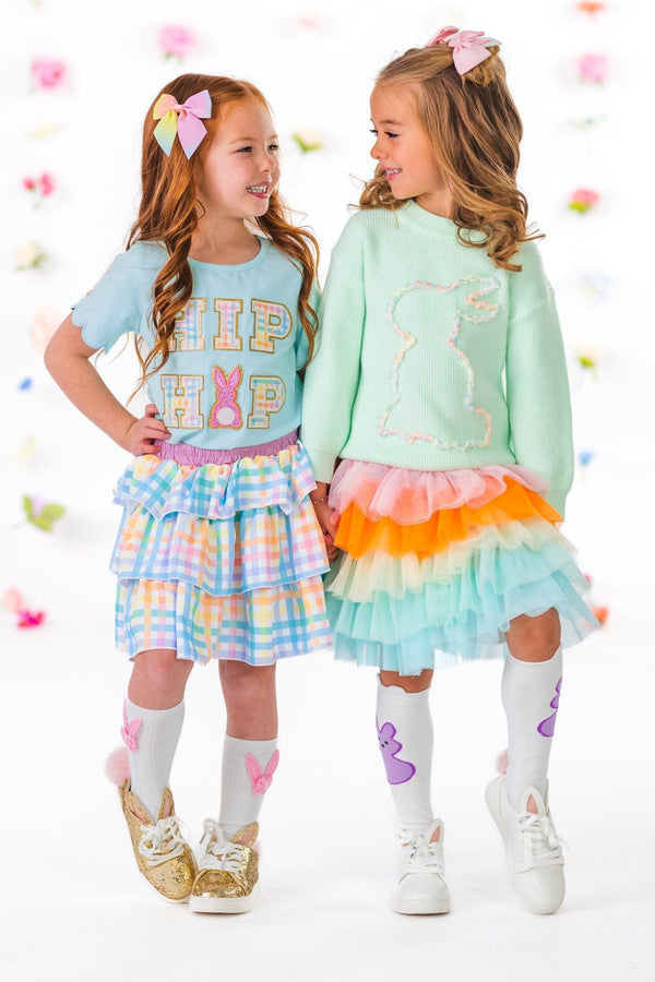 "Hip Hop" Rainbow Plaid Skirt Set | Sparkle in Pink
