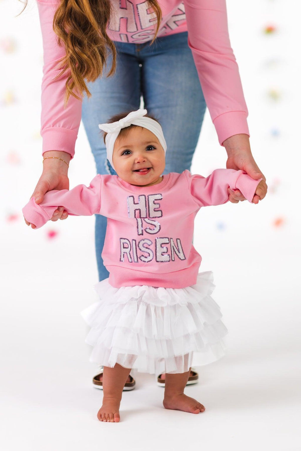 Mom & Me - "He Is Risen" Top & Skirt Set | Sparkle in Pink