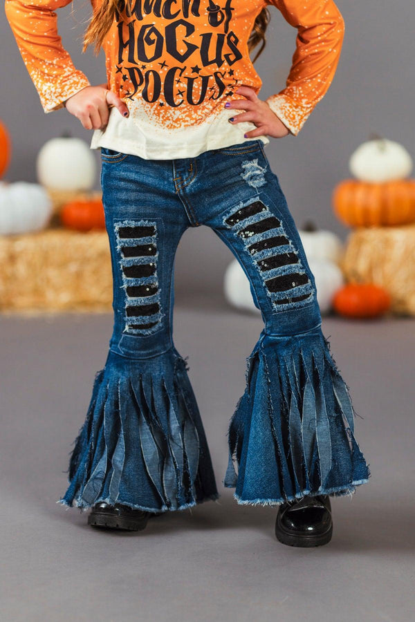 "It's Just A Bunch Of Hocus Pocus" Orange Denim Bell Bottom Set | Sparkle in Pink
