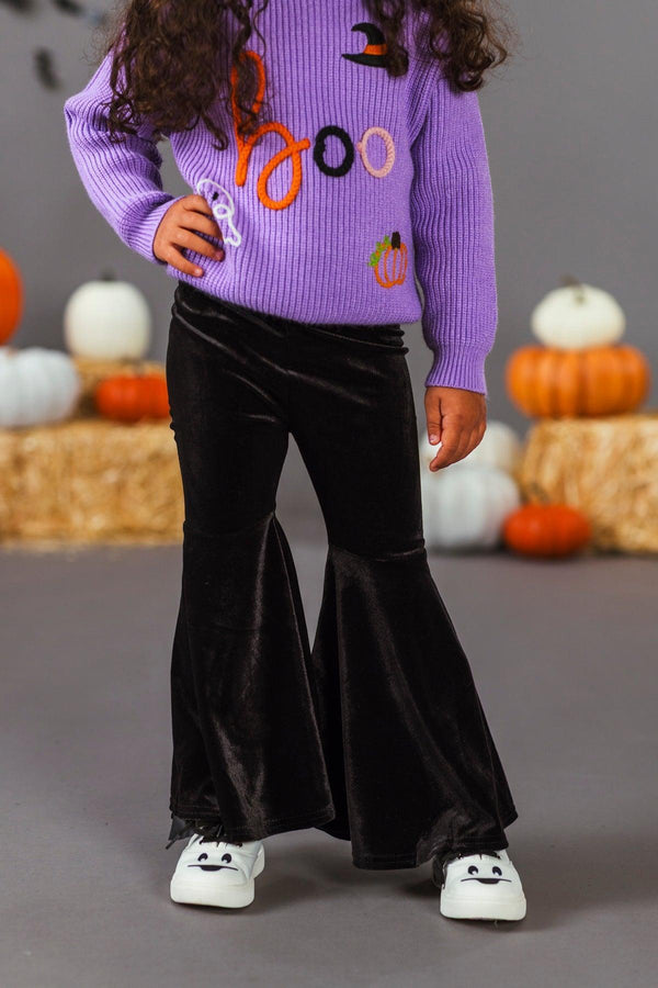 "Boo" Purple Knit Sweater Bell Bottom Set | Sparkle in Pink