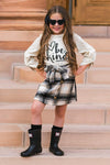 "Be Kind" Cream & Plaid Skirt Set | Sparkle in Pink