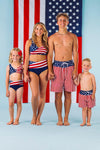 Abstract American Flag Family Swimsuits | Sparkle in Pink