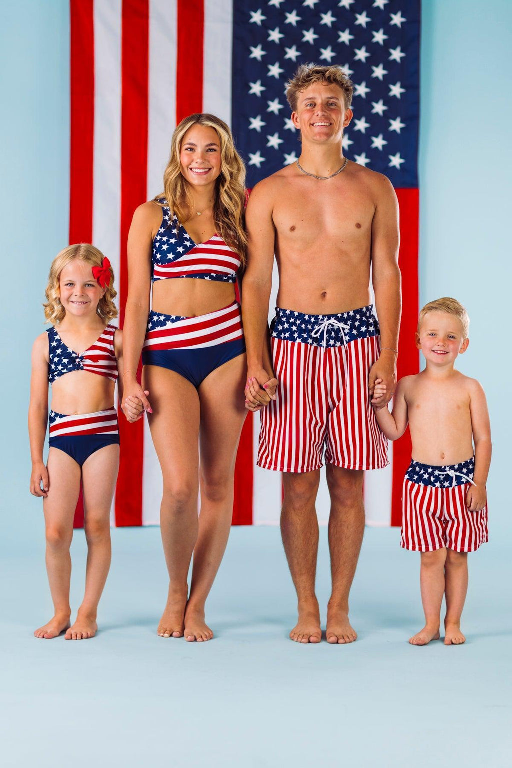 Abstract American Flag Family Swimsuits | Sparkle in Pink