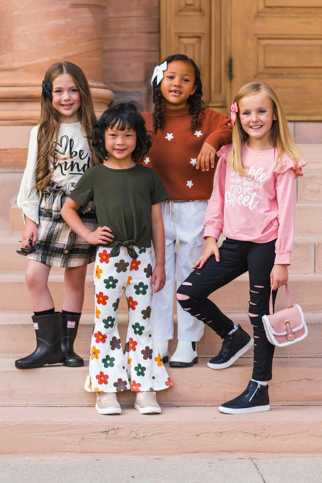 "Be Kind" Cream & Plaid Skirt Set | Sparkle in Pink