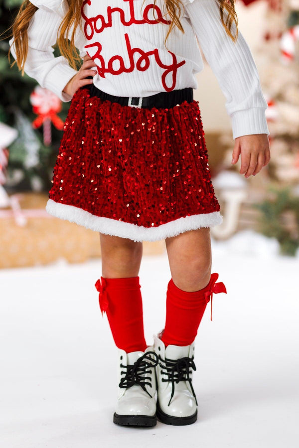 "Santa Baby" Red Velvet Sequin Skirt Set