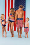 Abstract American Flag Family Swimsuits | Sparkle in Pink