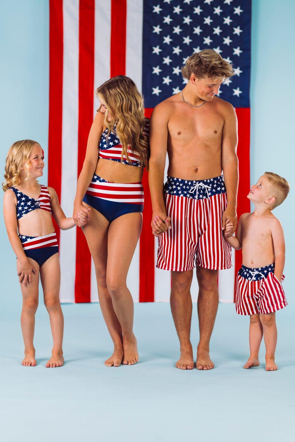 Abstract American Flag Family Swimsuits | Sparkle in Pink