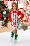 Christmas Bows Denim Overall Dress Set