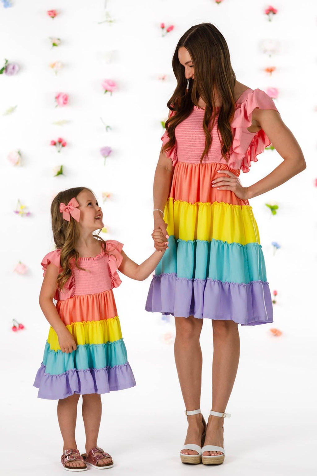 Mom & Me - Rainbow Pastel Ruffle Dress | Sparkle in Pink