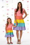 Mom & Me - Rainbow Pastel Ruffle Dress | Sparkle in Pink