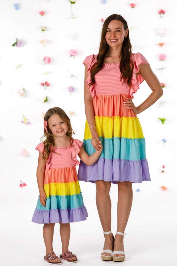 Mom & Me - Rainbow Pastel Ruffle Dress | Sparkle in Pink