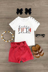 "Hello Pre-K - 6th Grade" Corduroy Short Set | Sparkle in Pink