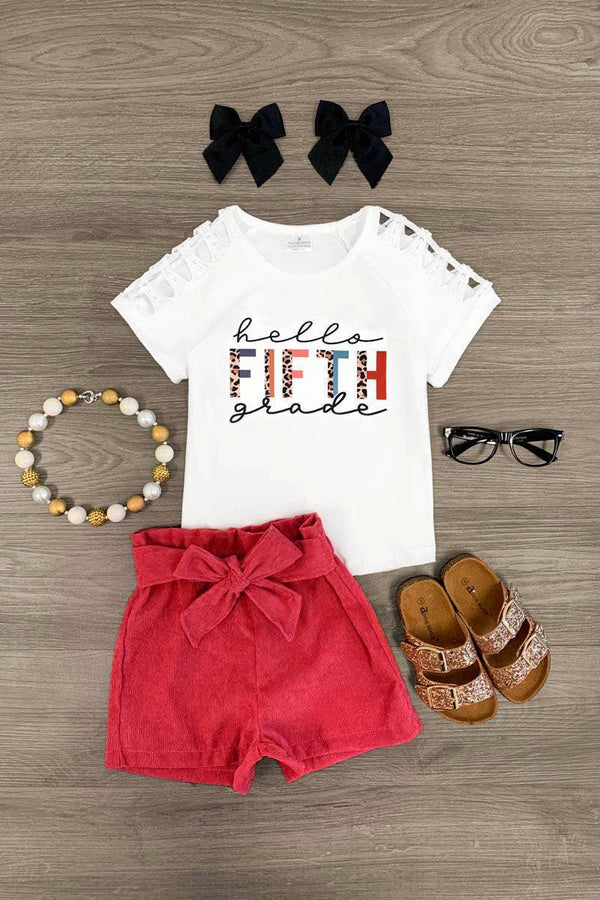 "Hello Pre-K - 6th Grade" Corduroy Short Set | Sparkle in Pink