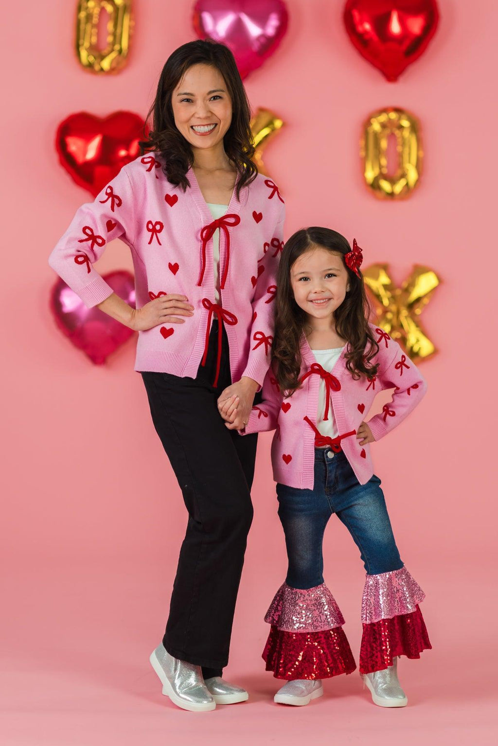 Mom & Me - Pink Heart & Bow Sweater Cardigan | Sparkle in Pink