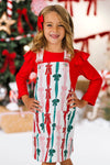 Christmas Bows Denim Overall Dress Set