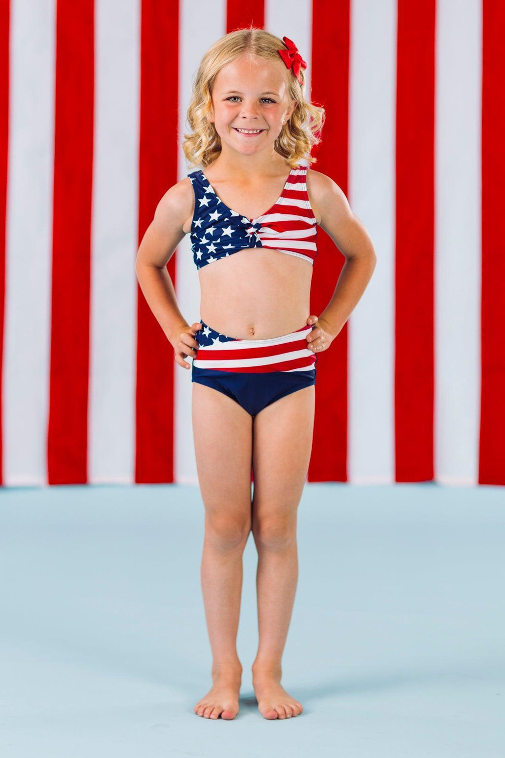 Abstract American Flag Family Swimsuits | Sparkle in Pink