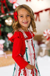 Christmas Bows Denim Overall Dress Set
