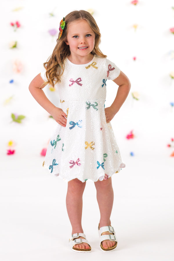 White Pastel Bow Sequin Dress 10 White Pastel Bow Sequin Dress 10