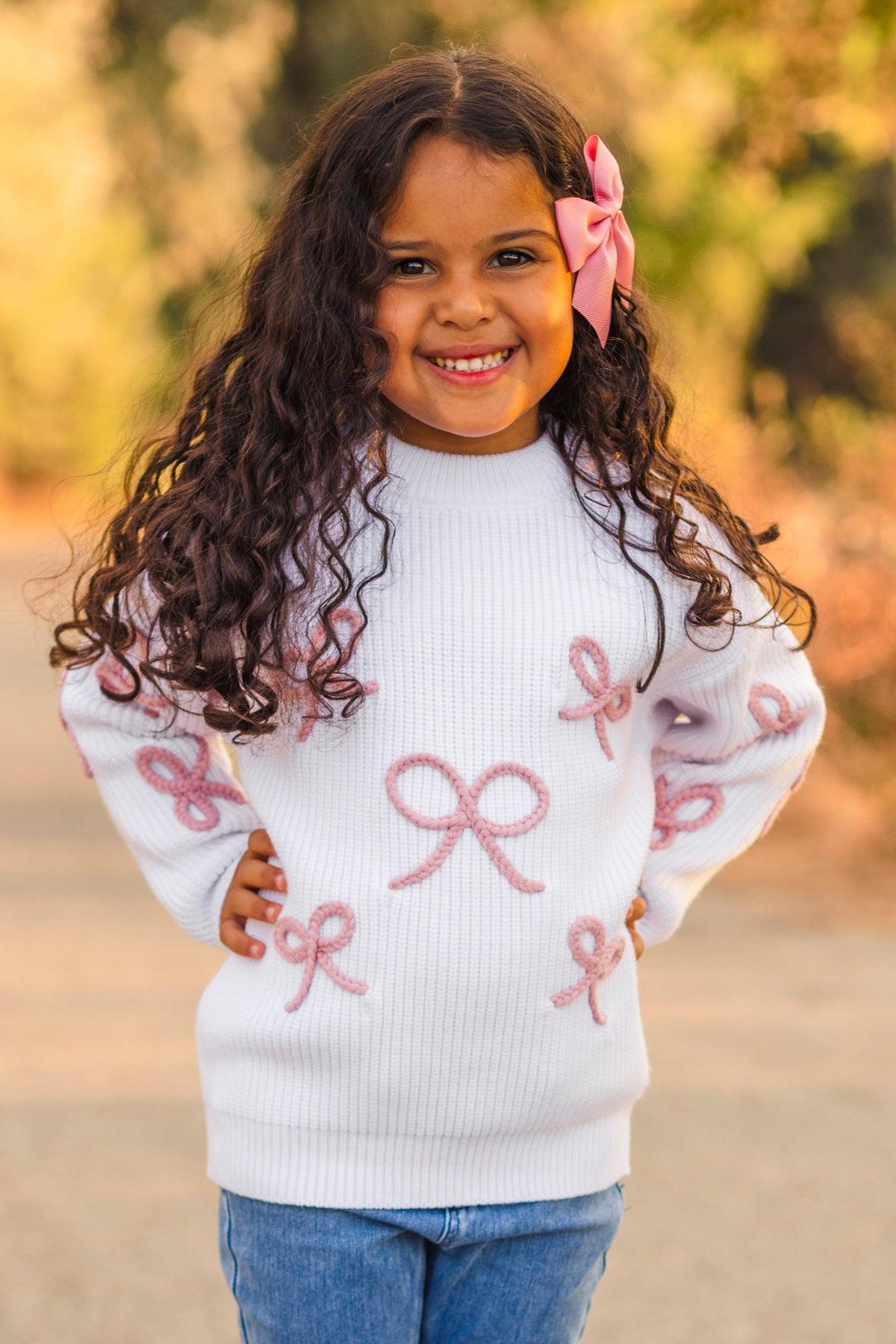 Mom & Me - White & Pink Bow Knit Sweater