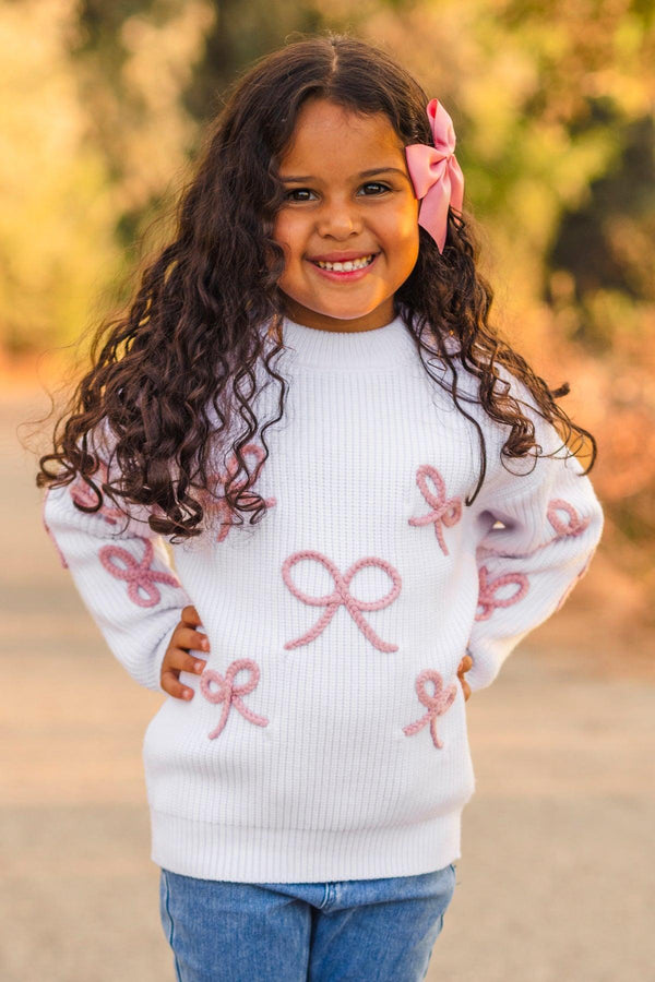 Mom & Me - White & Pink Bow Knit Sweater | Sparkle in Pink