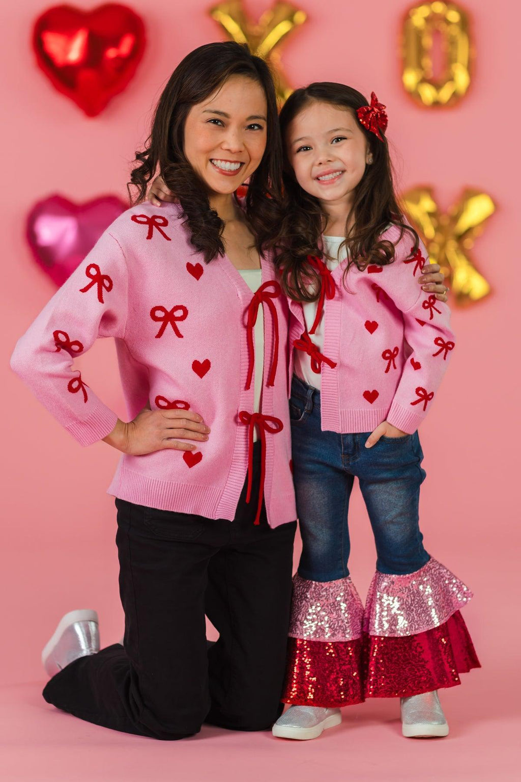 Mom & Me - Pink Heart & Bow Sweater Cardigan | Sparkle in Pink
