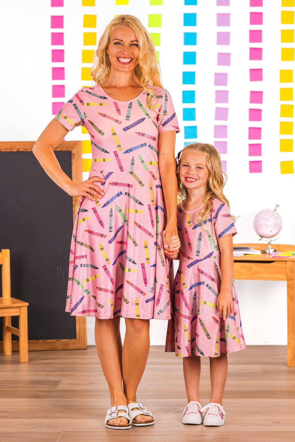 Mom & Me - Pink Glitter Crayon Dress | Sparkle in Pink