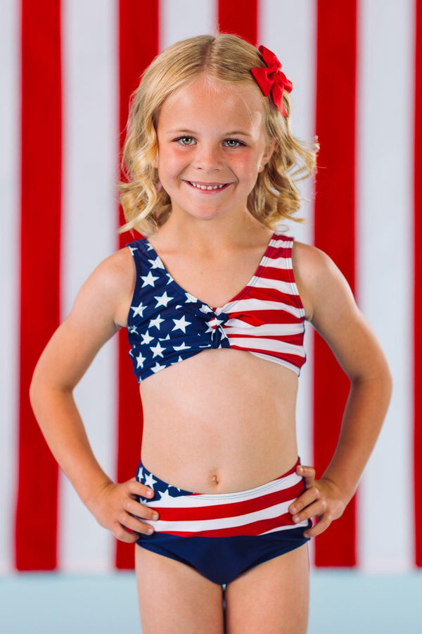 Abstract American Flag Family Swimsuits | Sparkle in Pink