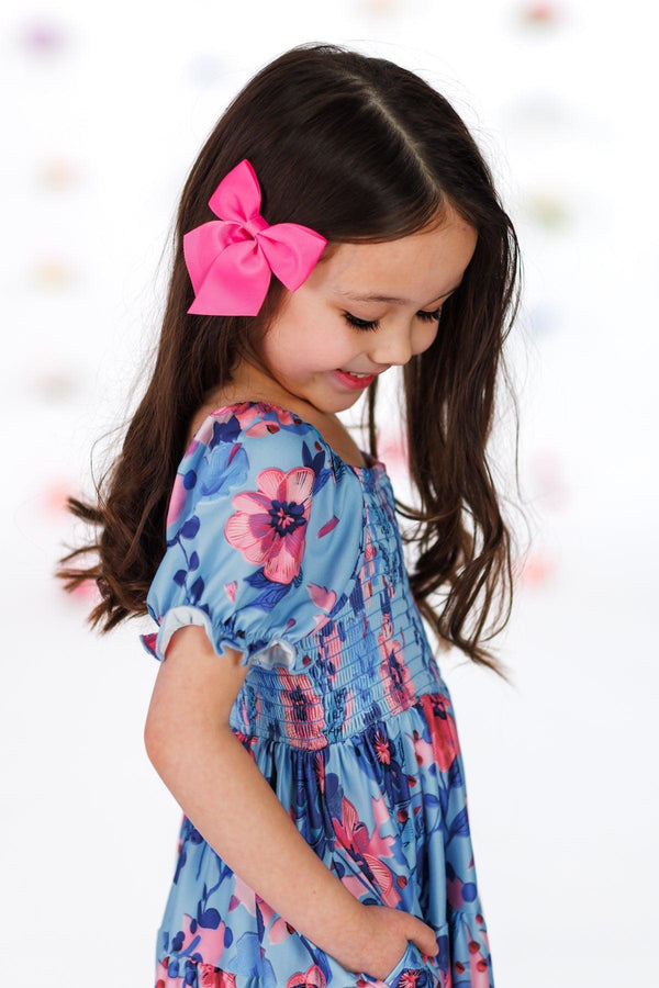 blue dress with pink Lady Black Tie - Solana Midi Dress - Blue & Pink Floral Halter Dress