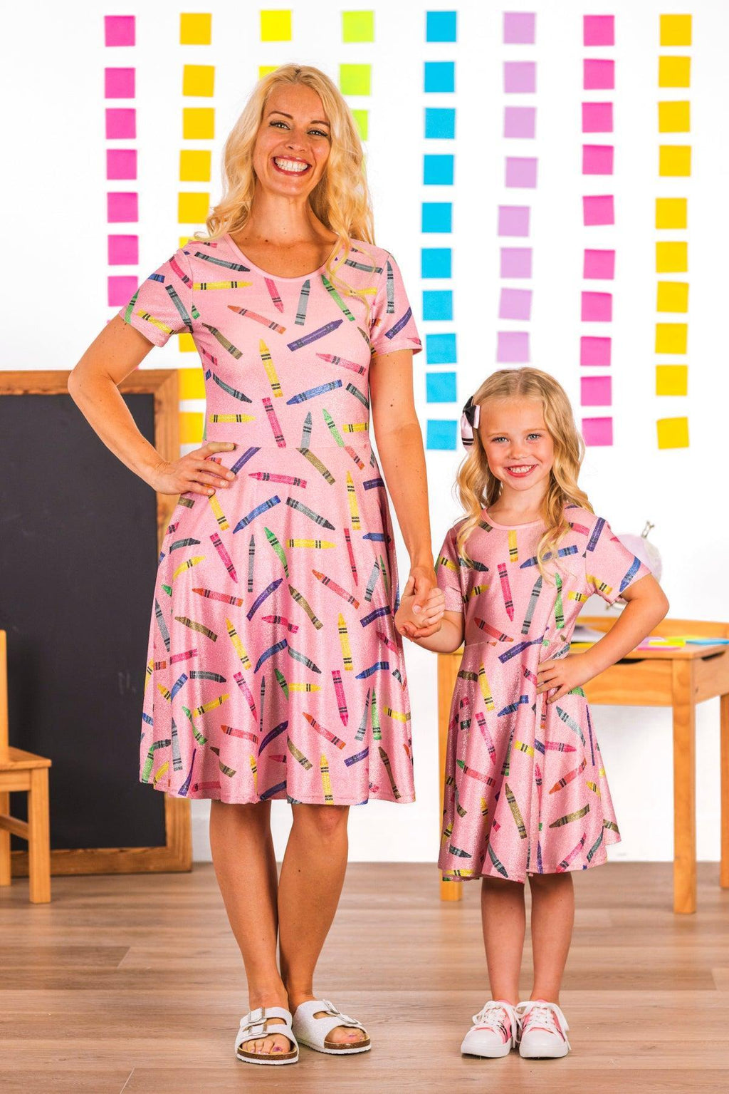 Mom & Me - Pink Glitter Crayon Dress | Sparkle in Pink