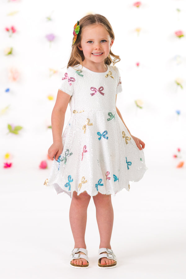 toddler sequin dress White Pastel Bow Sequin Dress 10