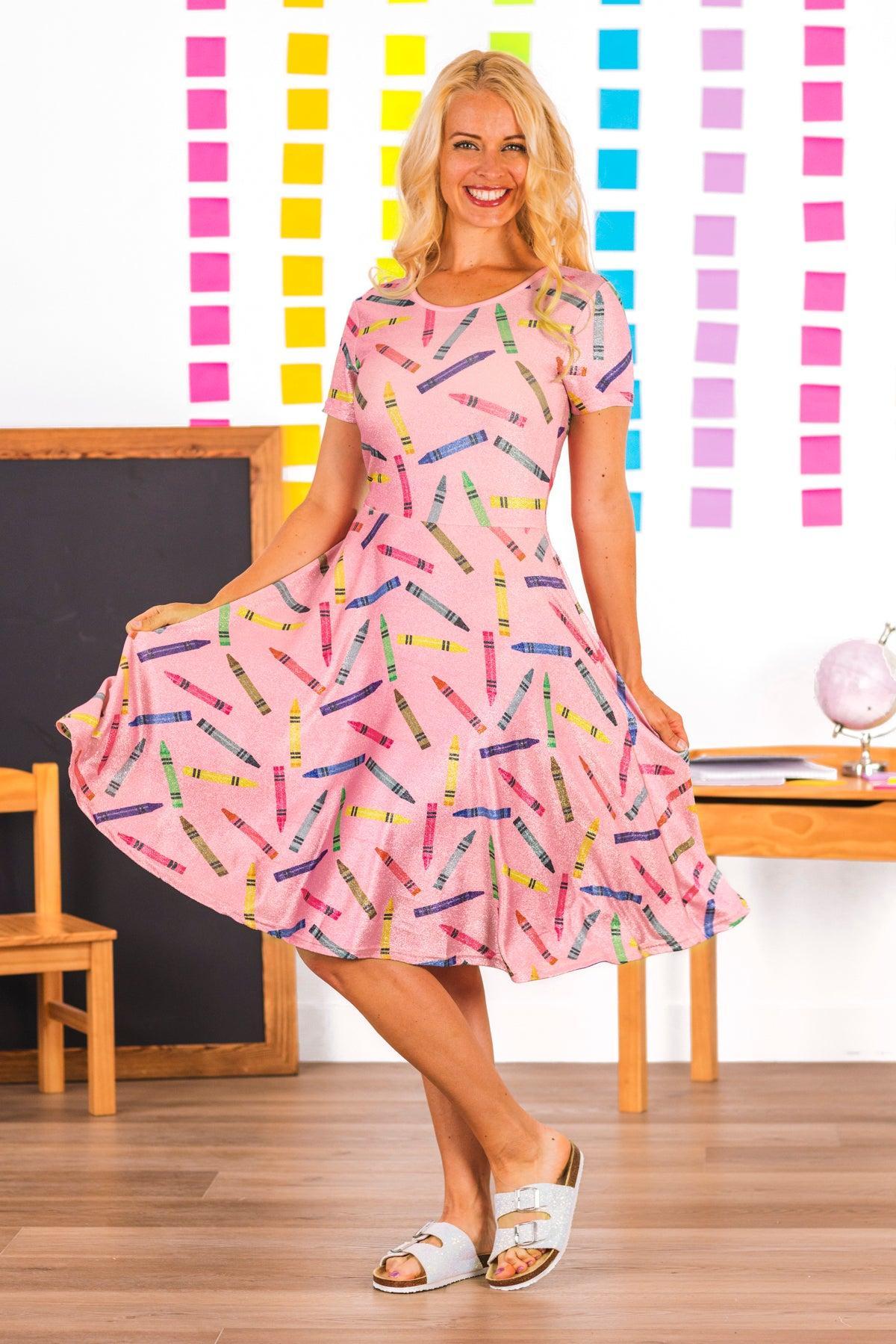 Mom & Me - Pink Glitter Crayon Dress