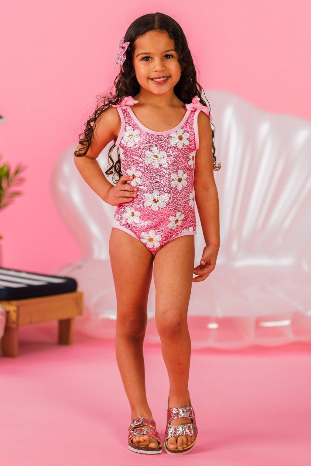 Pink Flower Sequin Swimsuit | Sparkle in Pink