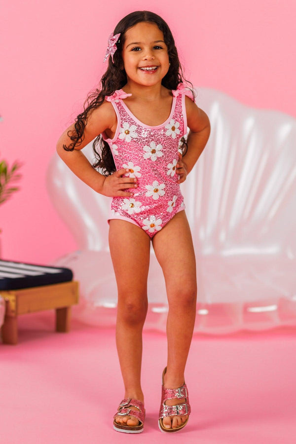 Pink Flower Sequin Swimsuit | Sparkle in Pink