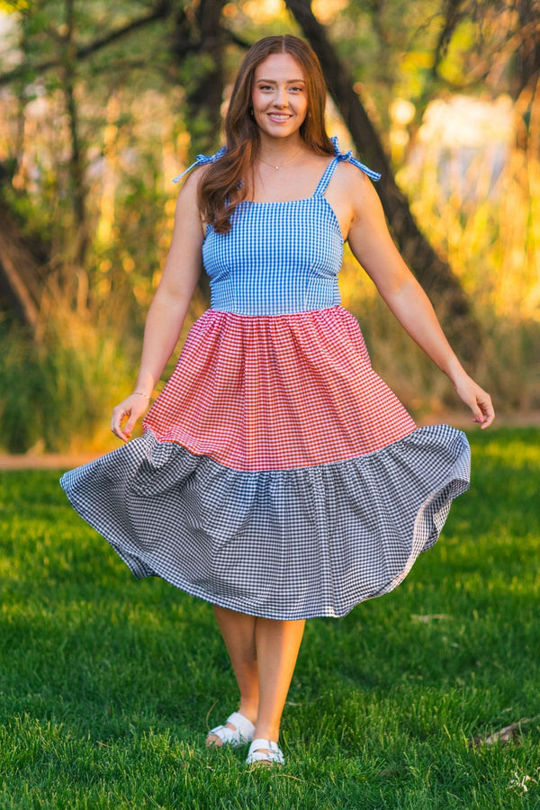 Mom & Me - Red White & Blue Gingham Dress | Sparkle in Pink