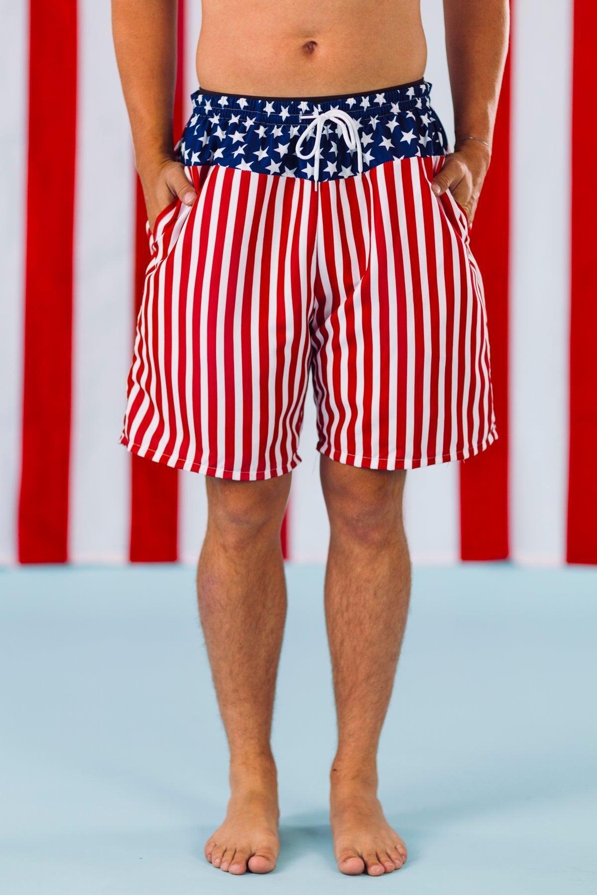 Abstract American Flag Family Swimsuits | Sparkle in Pink