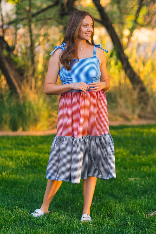 Mom & Me - Red White & Blue Gingham Dress | Sparkle in Pink