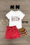 "Hello Pre-K - 6th Grade" Corduroy Short Set | Sparkle in Pink