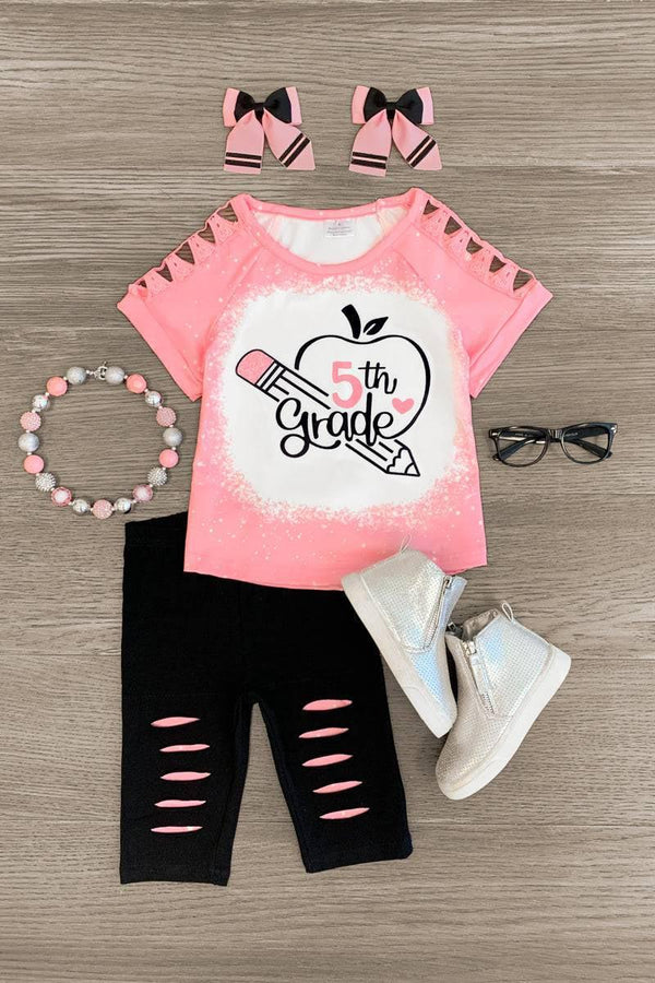 "Pre-K - 5th Grade" Pink Capri Set | Sparkle in Pink