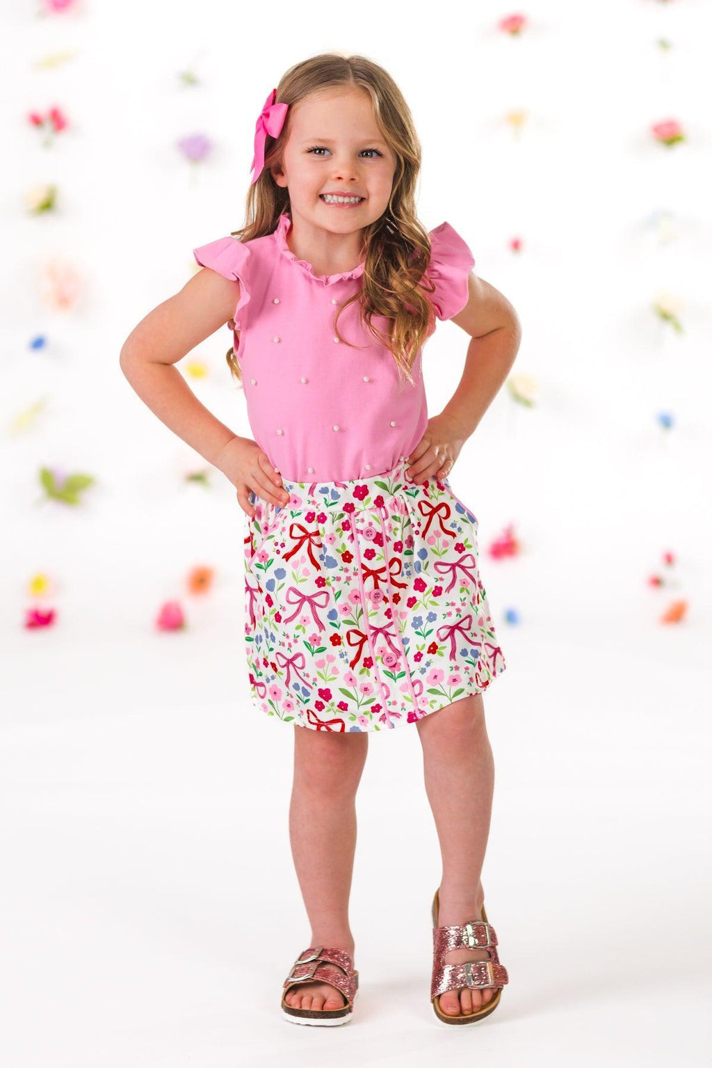 Pink Pearl Floral Skirt Set | Sparkle in Pink