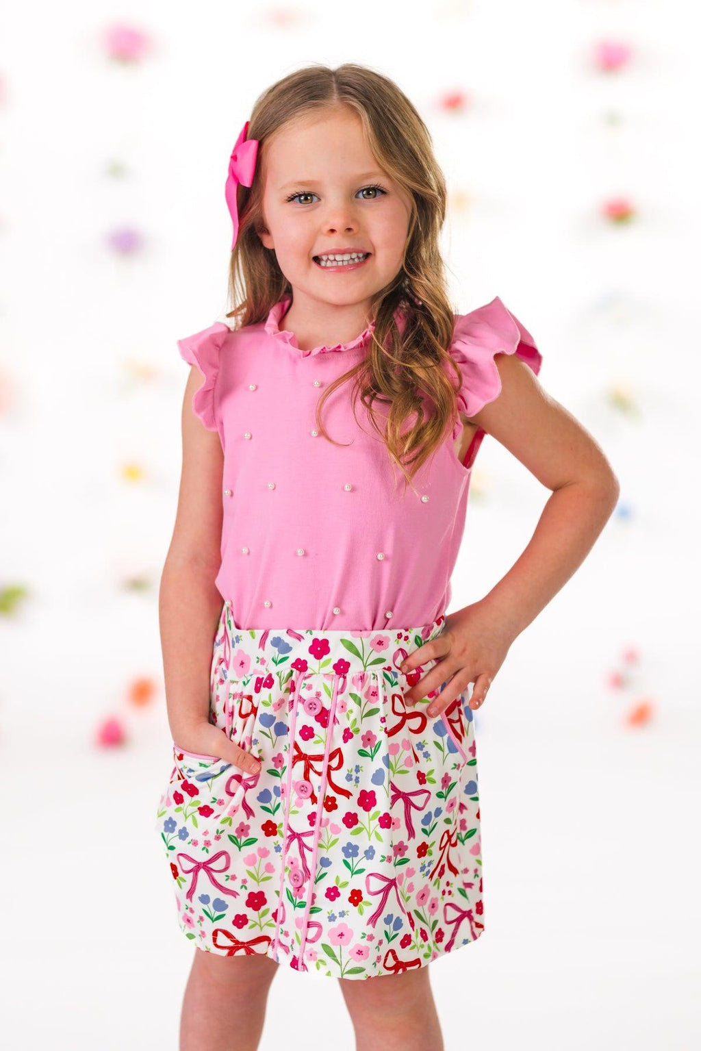 Pink Pearl Floral Skirt Set | Sparkle in Pink