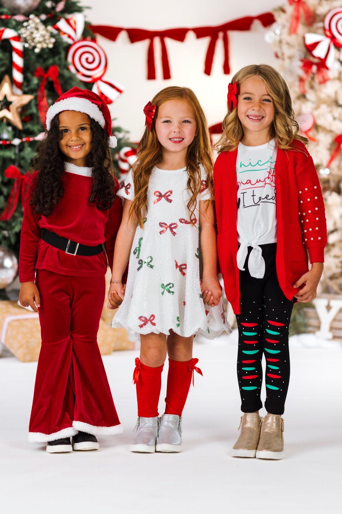 Santa Claus Bell Bottom 4 Piece Set | Sparkle in Pink