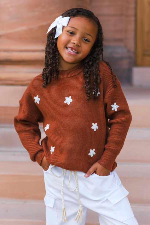 Brown Flower Sweater Cargo Pant Set | Sparkle in Pink