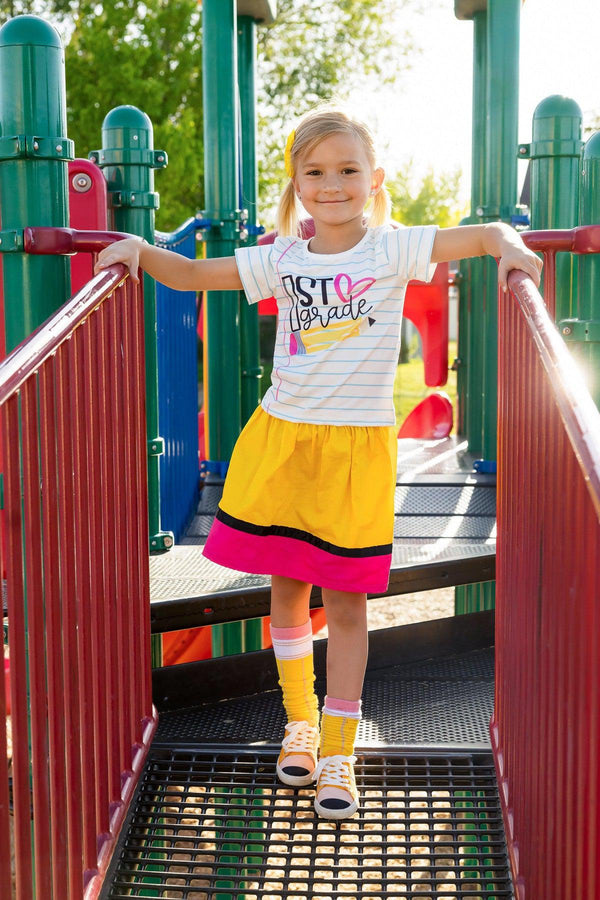 "Preschool - 5th Grade" Paper & Pencil Skirt Set | Sparkle in Pink
