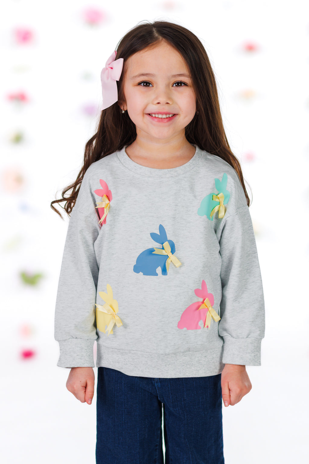 Mom & Me - Gray Bunny Bows Top | Sparkle in Pink