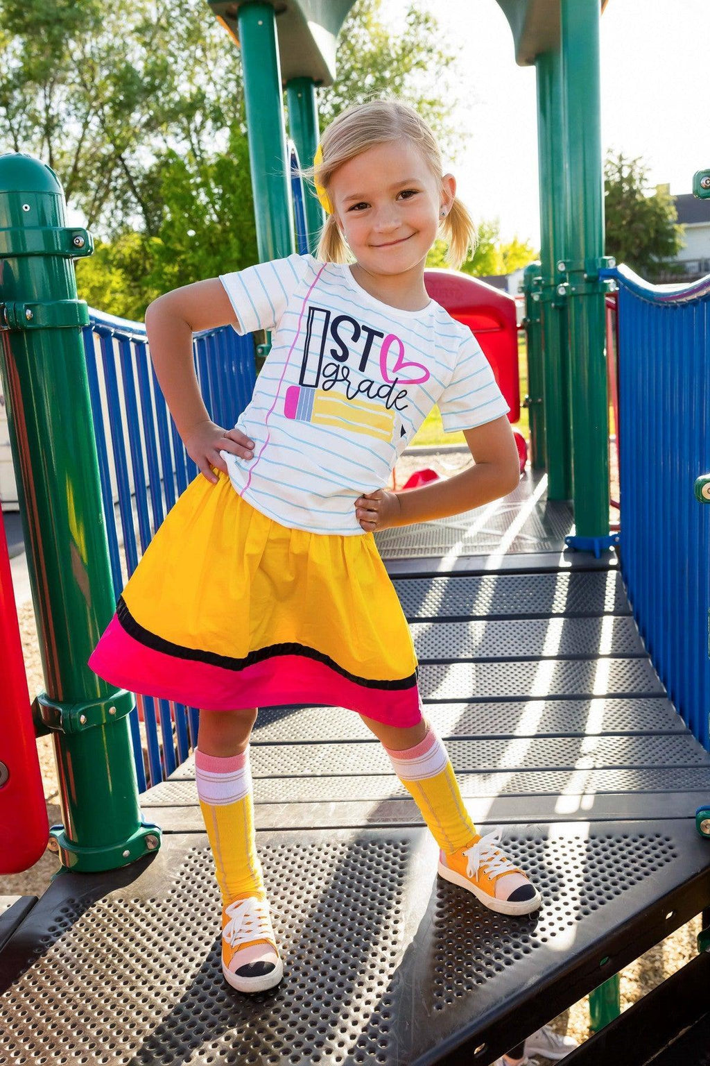 "Preschool - 5th Grade" Paper & Pencil Skirt Set | Sparkle in Pink