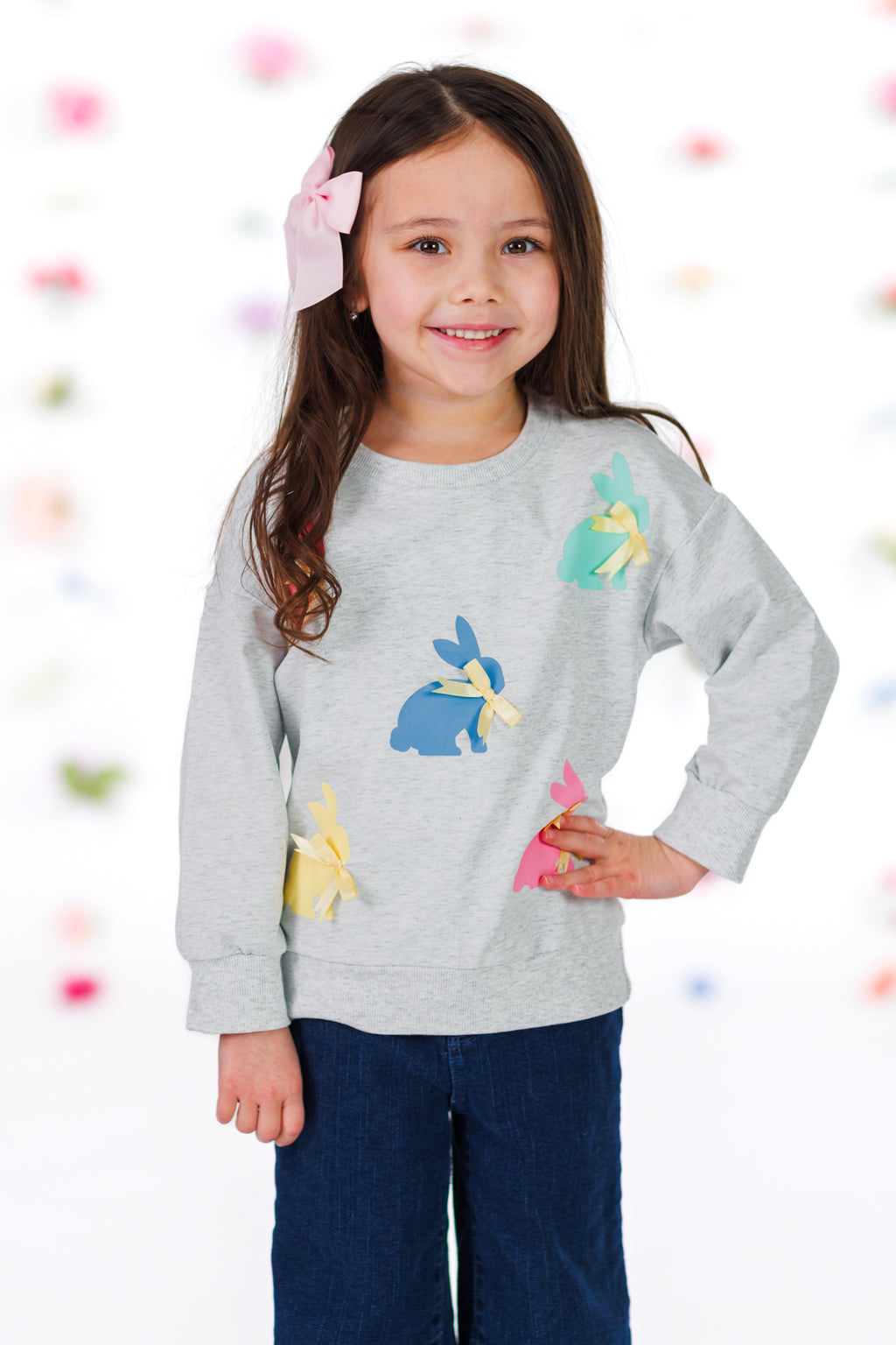 Mom & Me - Gray Bunny Bows Top | Sparkle in Pink