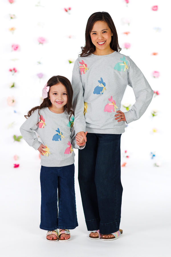 Mom & Me - Gray Bunny Bows Top | Sparkle in Pink