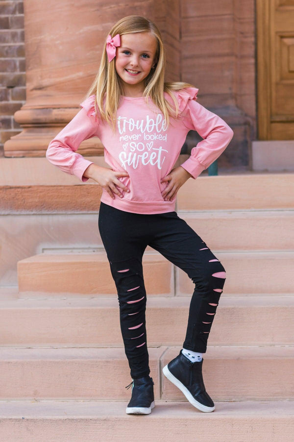 "Trouble Never Looked So Sweet" Legging Set | Sparkle in Pink