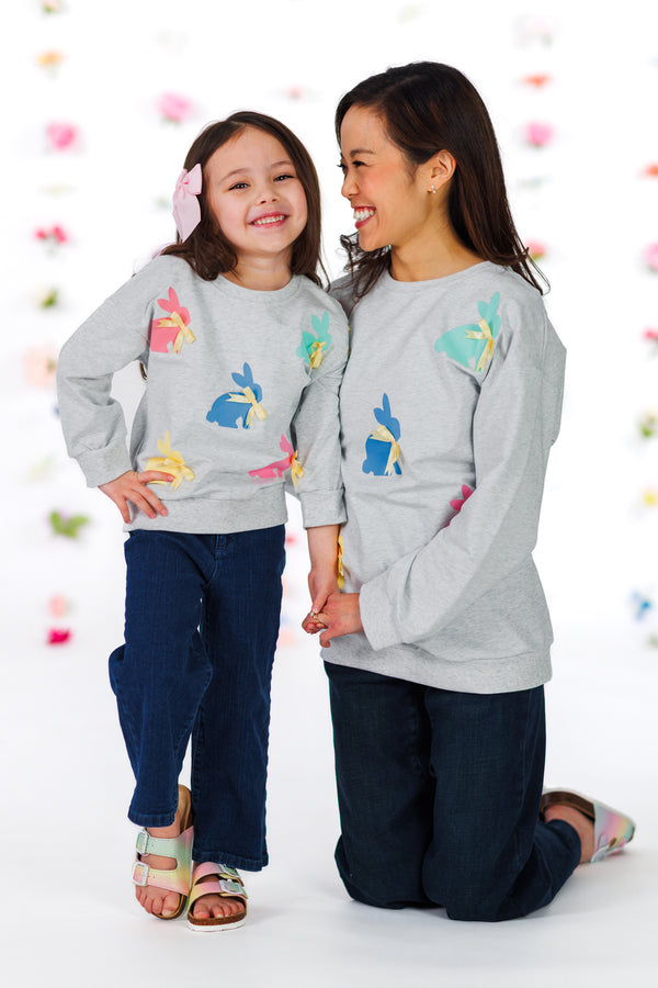 Mom & Me - Gray Bunny Bows Top | Sparkle in Pink