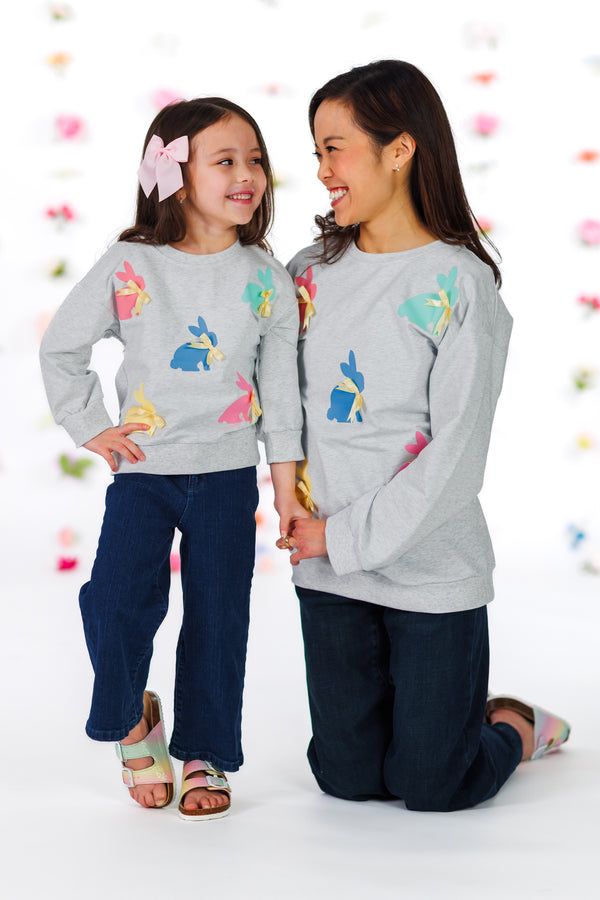 Mom & Me - Gray Bunny Bows Top | Sparkle in Pink